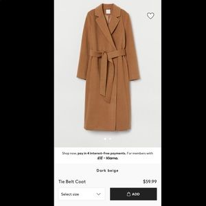 H&M Belted Coat Size Small
